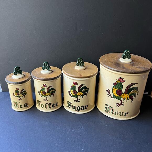 Vintage Metlox Poppytrail Rooster Canister 4 Flour Sugar Tea USA 50’s chicken